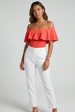 Coral Bardot Frill Bodysuit