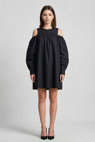 Black Ruffle Cold Shoulder Dress