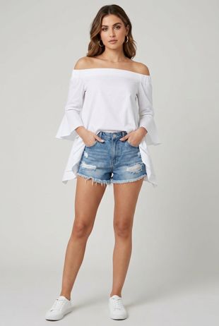 Off Shoulder Bell Sleeve Top in WHITE