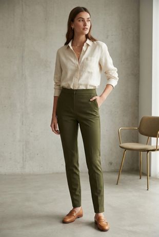Khaki Tailored Straight Pants
