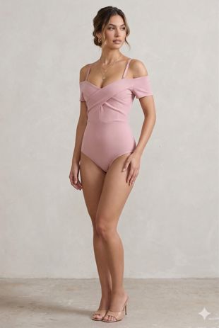 Rose Cross Front Bardot Bodysuit