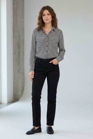 Monochrome Stripe Print Shirt Tops