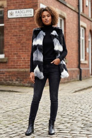 Black Zig Zag Shaggy Fur Gilet