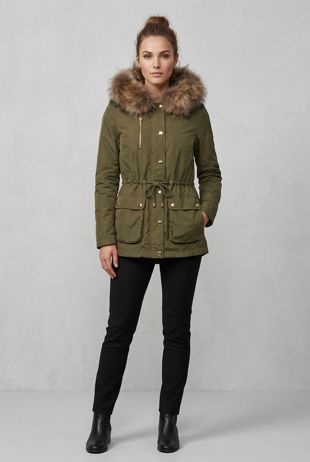 Khaki Jacket with Golden Faux Fur