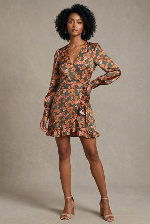 Green Floral Print Wrap Dress