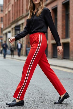 Red Side Ribbon Trim Trousers