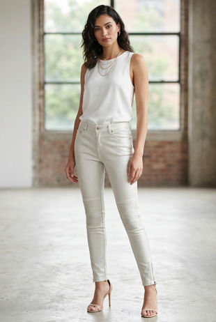 Denim Metallic Shimmer Coated White Jeans