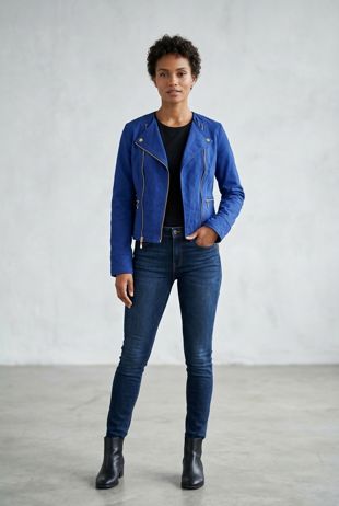 Blue PU Biker Jacket