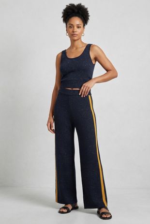 Contrast Side Panelled Knitted Trouser in Navy