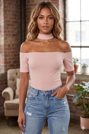 Choker Neck Cut Out Top in Rose 