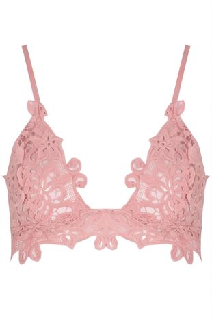 Floral Crochet Triangle Bra In Pink
