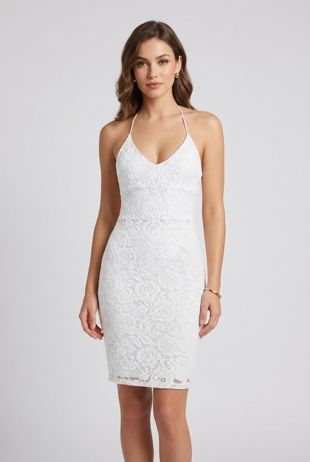 White Floral Lace Criss Cross Back Bodycon Dress