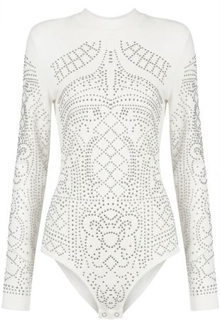 White With Gold Studded Bodysuit