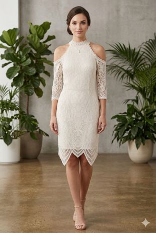 White Crochet Lined Cold Shoulder Bodycon Dress