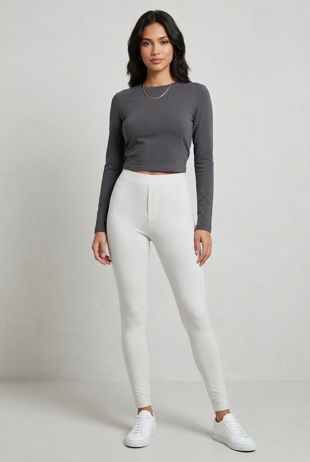 Back Pocketed Stretch Jeggings in Cream