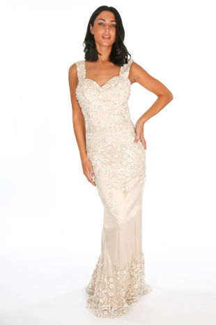 Glitter Embellished Maxi Dress In Nude