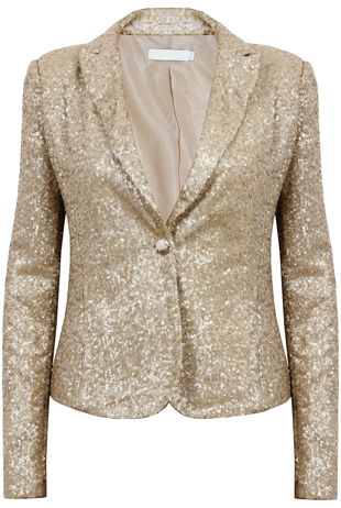 Gold Sequin Encrusted Fitted Blazer