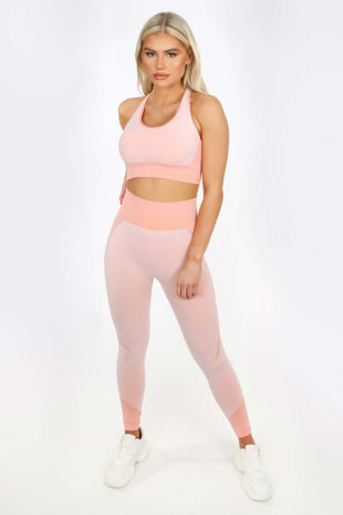 Pink Textured Crossover Crop Top & Trouser Active Co-ord