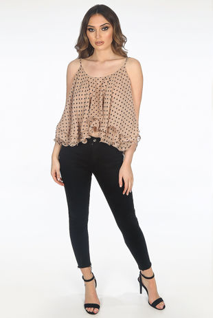 Nude Polka Dot Chiffon Layered Swing Cami