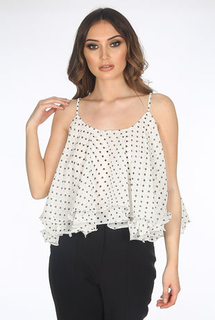 White Polka Dot Chiffon Layered Swing Cami
