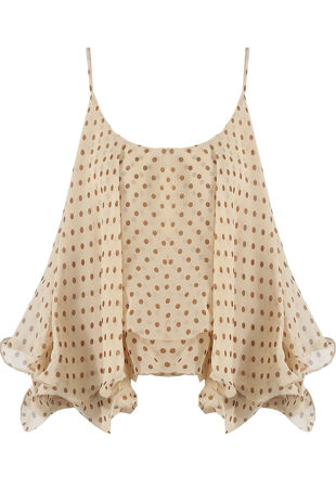 Beige Polka Dot Chiffon Layered Swing Cami