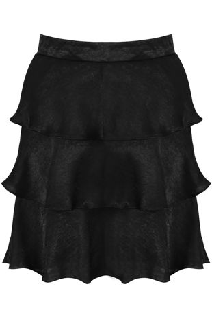Black Tier Hem Side Zip Up Mini Skirt