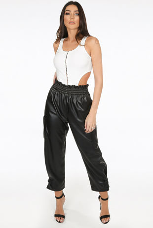 Black Cuffed Ankles Faux Leather Culottes