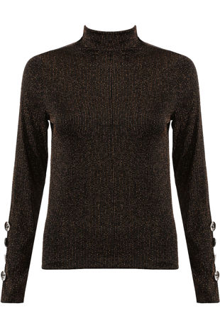 Gold High Neck Glitter Stripes Top