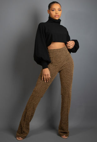 Lurex Flare Hem Trousers With Pleat