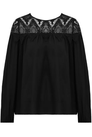 Black Crochet Top Long Sleeve Blouse 