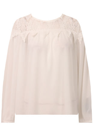 White Long Sleeve Blouse With Crochet Insert 