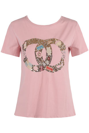 Sequin Trim Round Neck T Shirt