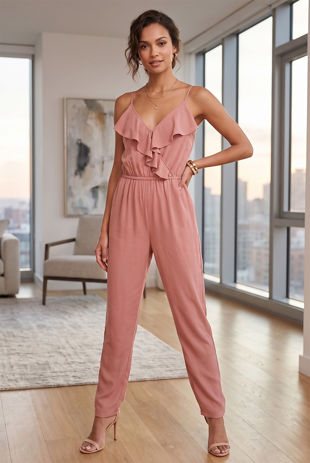 Pink Cross Over Detailed Jumpsuit