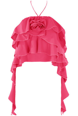 Pink Corsage Frill Halter Neck Top