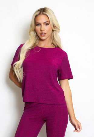 Fuchsia Lurex Round Neck Top