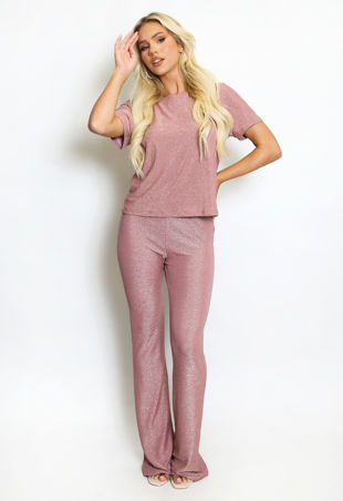 Rose Lurex Waist Wide Leg Trouser