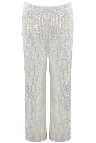 Silver Sequin Wide Leg Trouser 