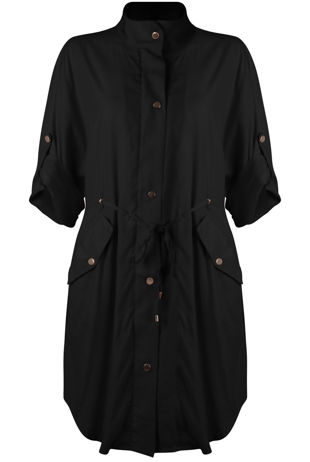 Black Tie Waist Cross Pocket Shirt Dress