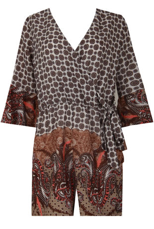 Brown Printed Cross Over Wing Sleeve Playsuit