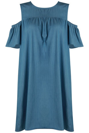 Blue Cold Shoulder Shift Dress