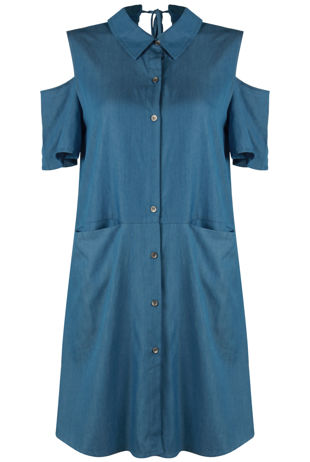 Cold Shoulder Denim Shirt Dress