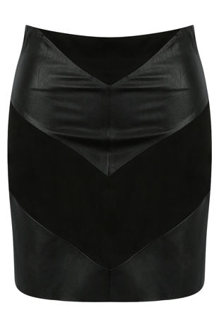 PU & Suede Paneled Skirt