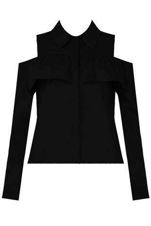 Black Frill Cold Shoulder Long Sleeve Shirt