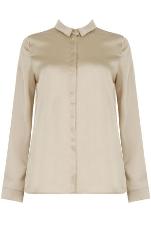 Cream Satin Front Button Up Shirt Tops
