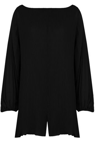 Black Pleated Back Button Up Playsuit 