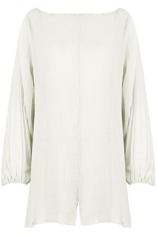 White Pleated Back Button Up Playsuit 