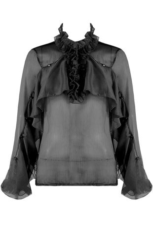 Black Organza Blouse With Frill Detail