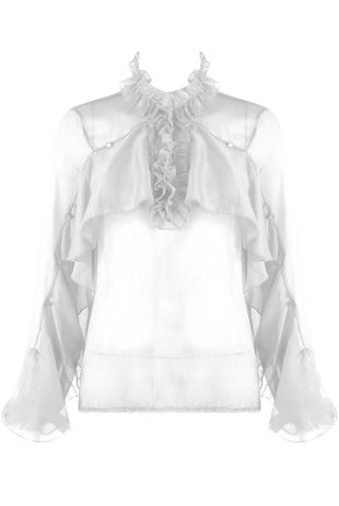 White Organza Blouse With Frill Detail