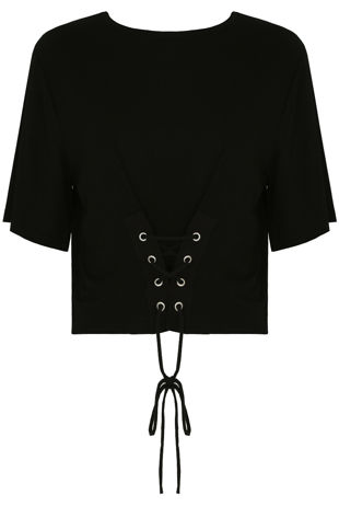 Black Front Lace Tie Up Crop Tops