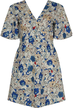 White Floral Printed Cut Back Swing Dress